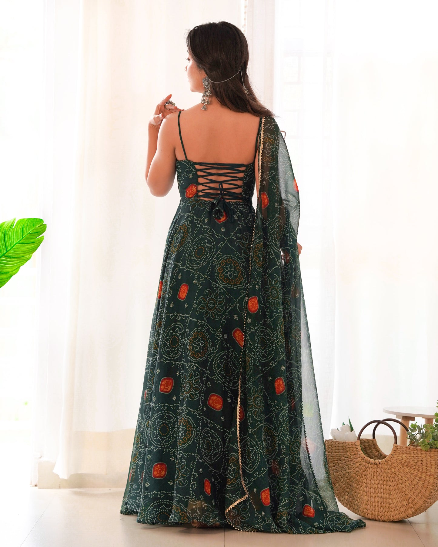 Chic Chiffon Charm Bandhej Print Anarkali Gown