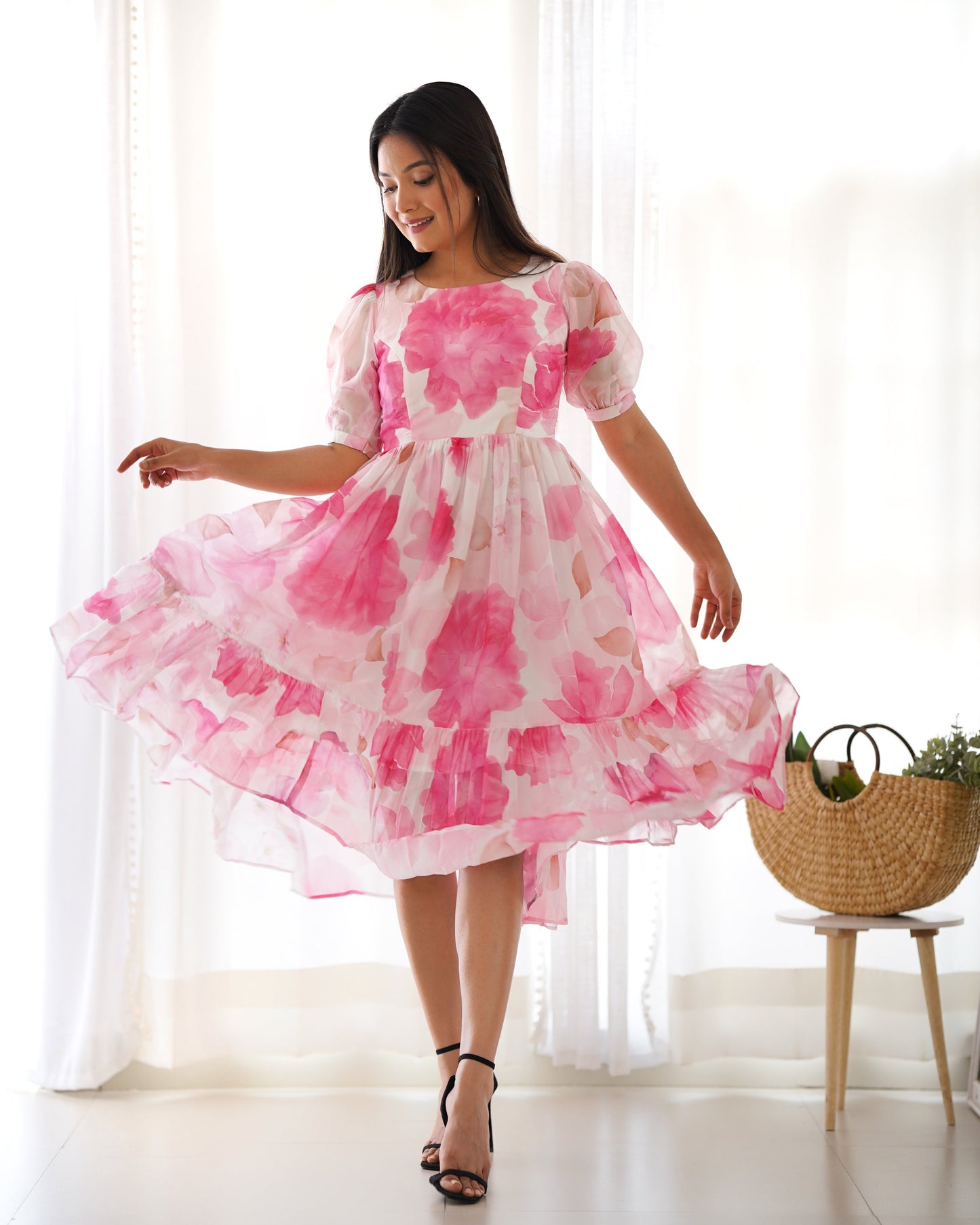 Glamorous Organza Silk Floral Couture Gown