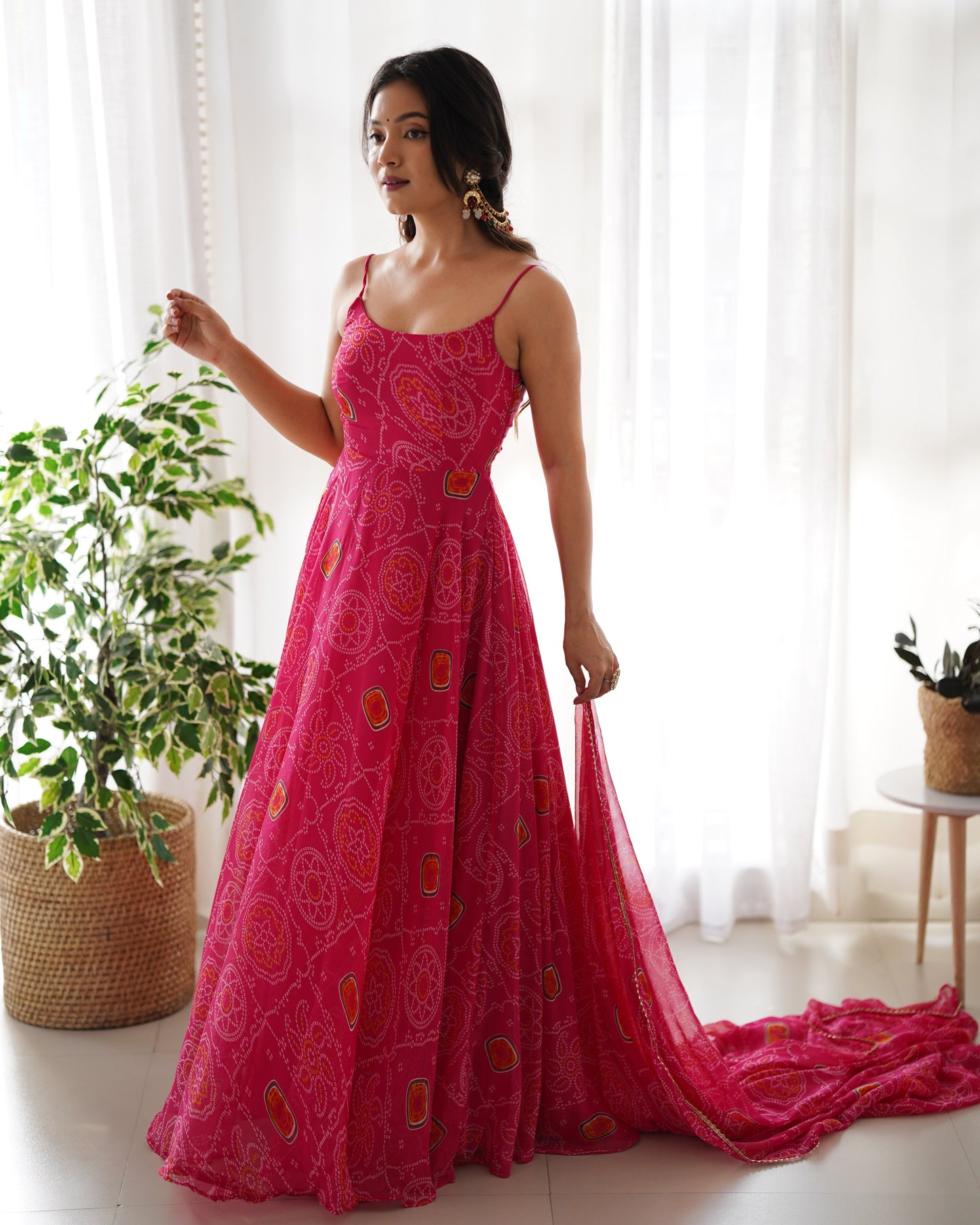 Chic Chiffon Charm Bandhej Print Anarkali Gown