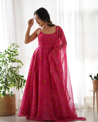 Chic Chiffon Charm Bandhej Print Anarkali Gown