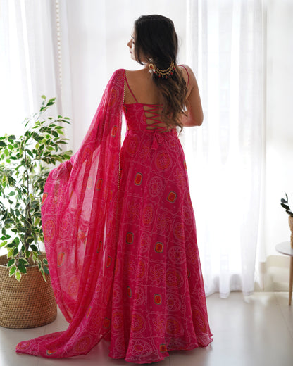 Chic Chiffon Charm Bandhej Print Anarkali Gown