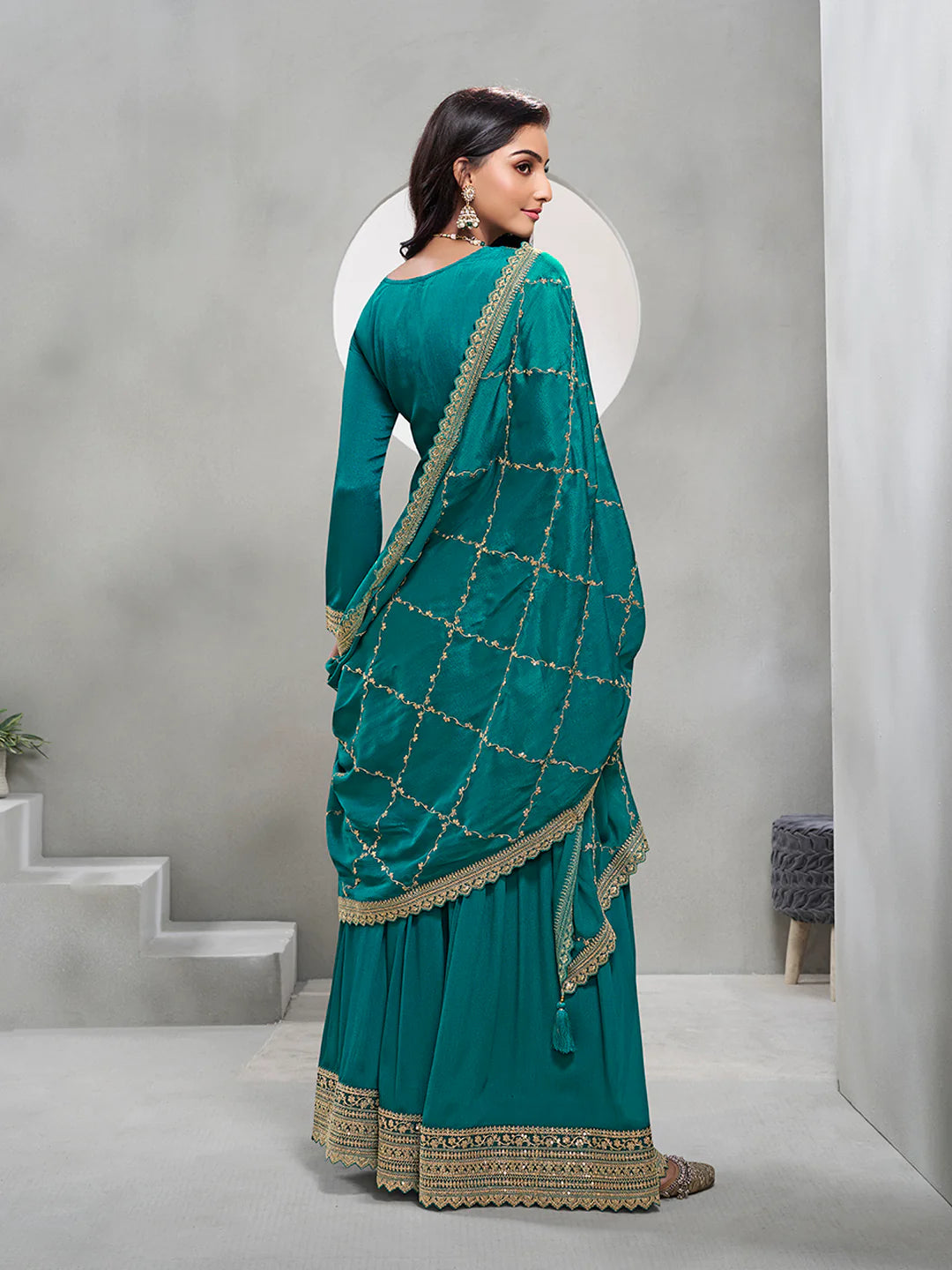 Rama Green Jacquard with Embroidery Sharara Suit Set