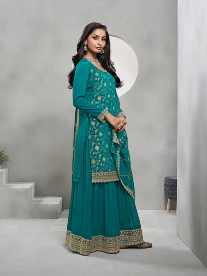 Rama Green Jacquard with Embroidery Sharara Suit Set