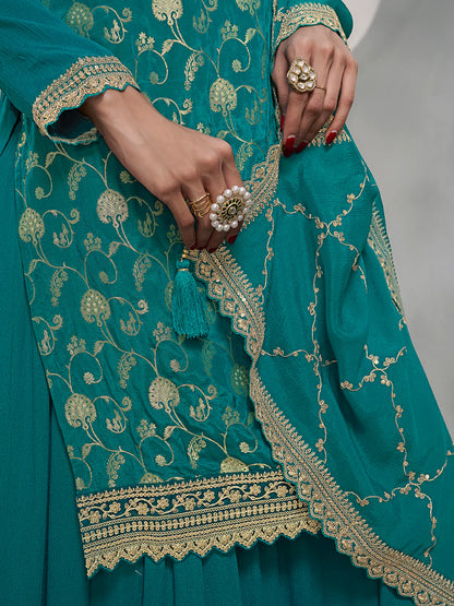 Rama Green Jacquard with Embroidery Sharara Suit Set