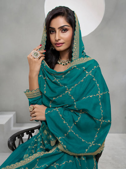 Rama Green Jacquard with Embroidery Sharara Suit Set