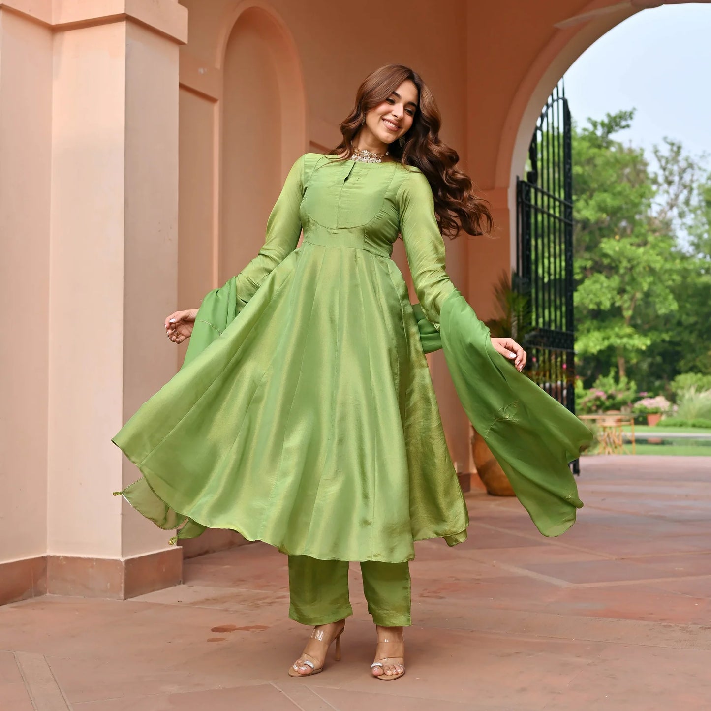 Green Tissue Silk Suit Set