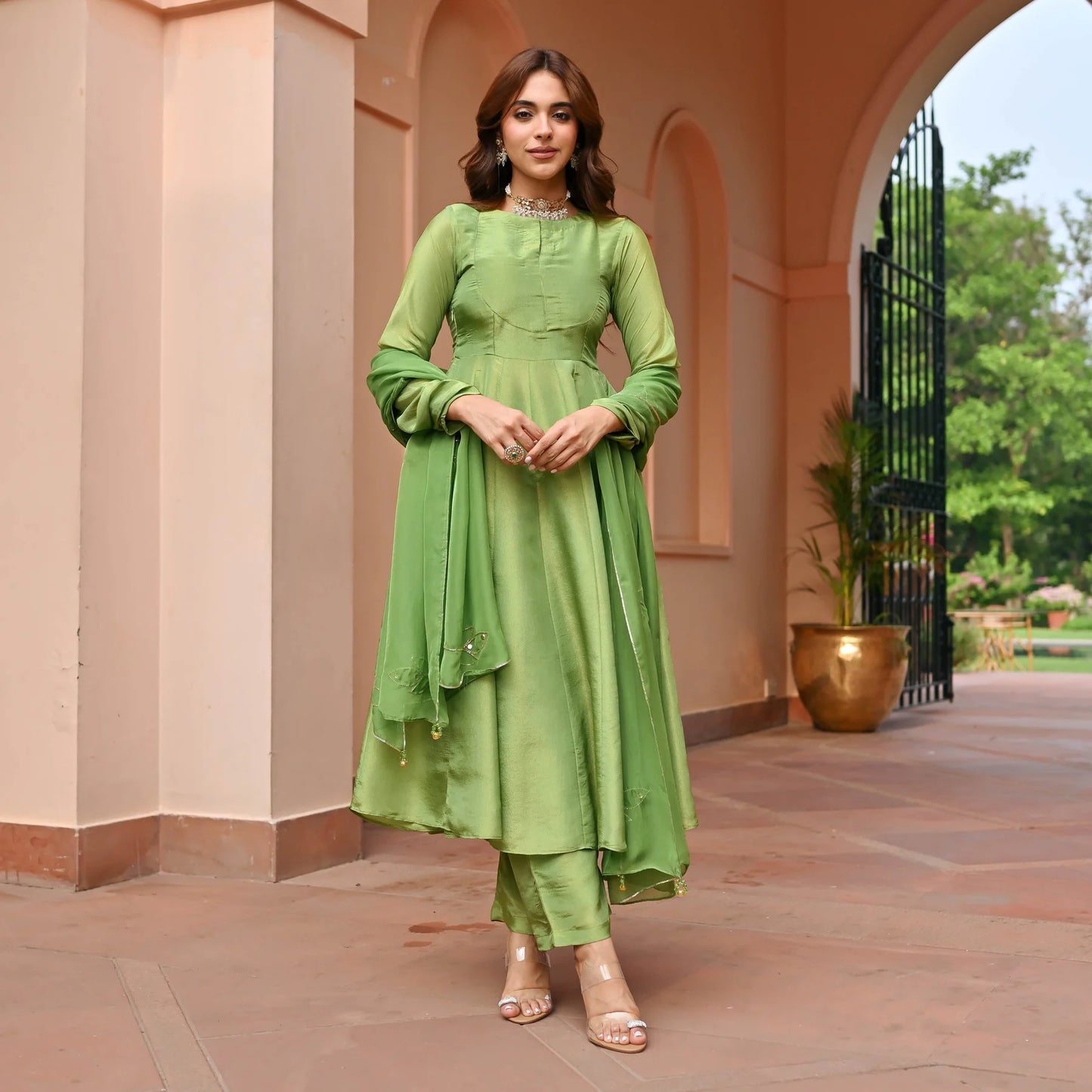 Green Tissue Silk Suit Set