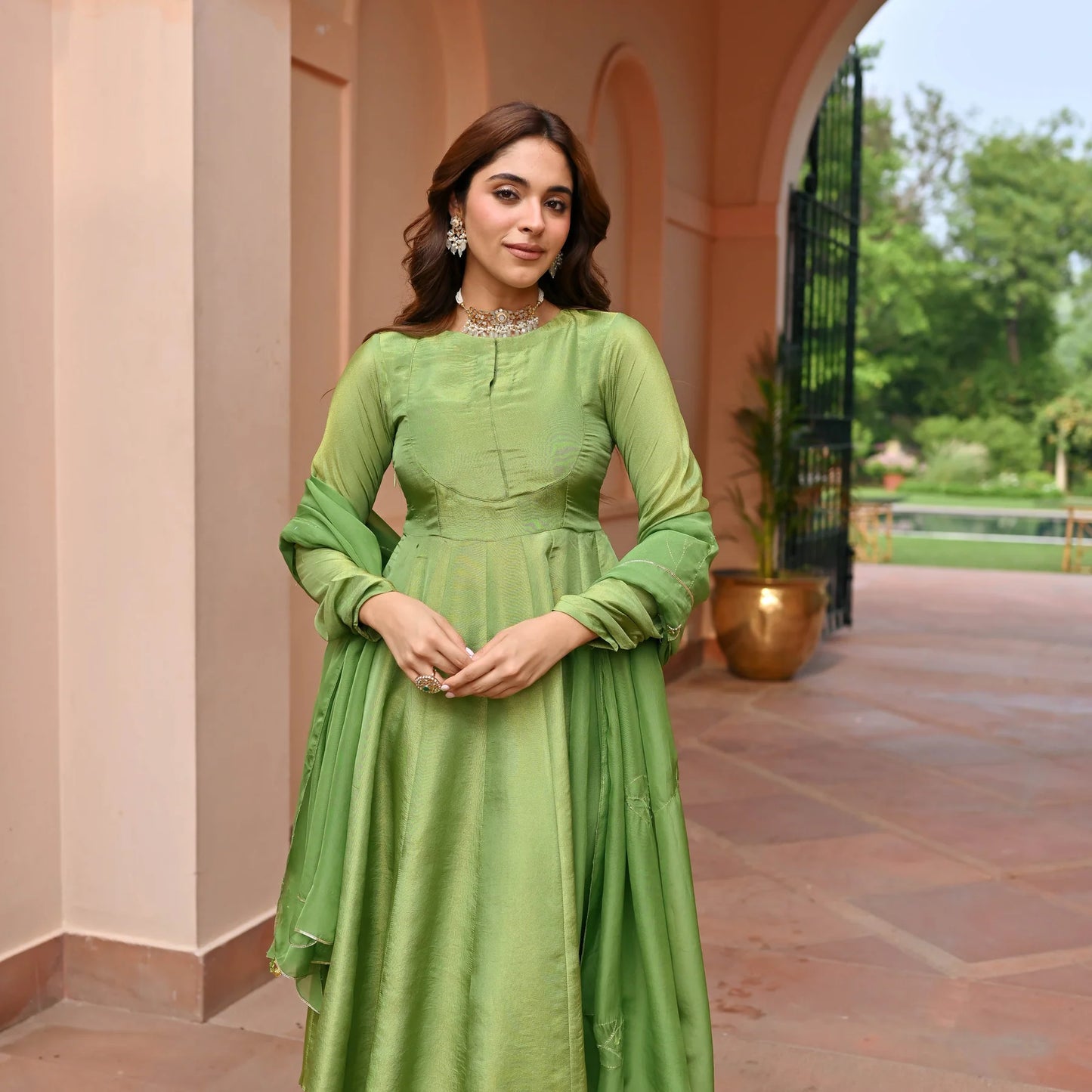 Green Tissue Silk Suit Set