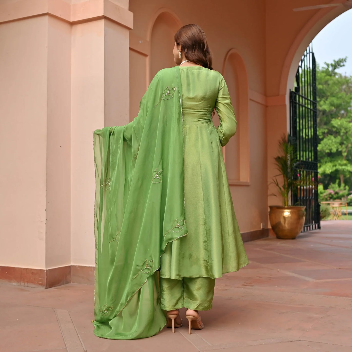 Green Tissue Silk Suit Set