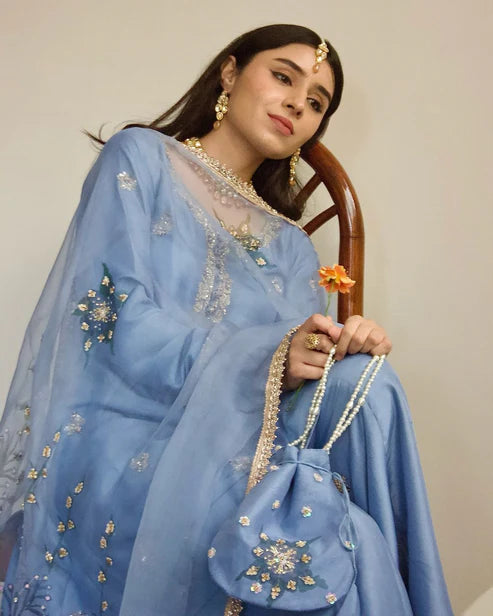 Rabia Handpainted Dupatta with Embellished Kameez & Sharara Set