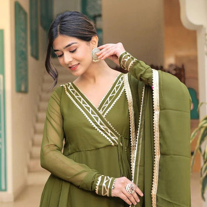 Olive Green Georgette Anarkali Suit Set