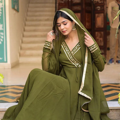 Olive Green Georgette Anarkali Suit Set