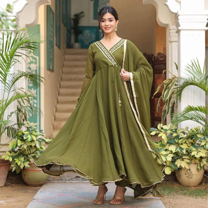 Olive Green Georgette Anarkali Suit Set