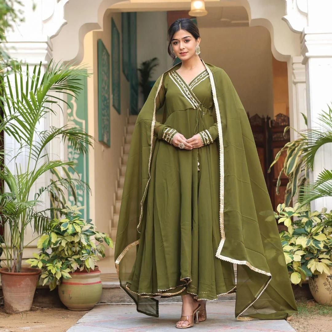 Olive Green Georgette Anarkali Suit Set