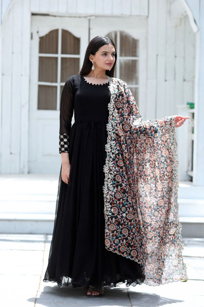 BLACK FOX BLOOMING GOWN WITH PRINTED DUPATTA