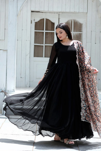 BLACK FOX BLOOMING GOWN WITH PRINTED DUPATTA