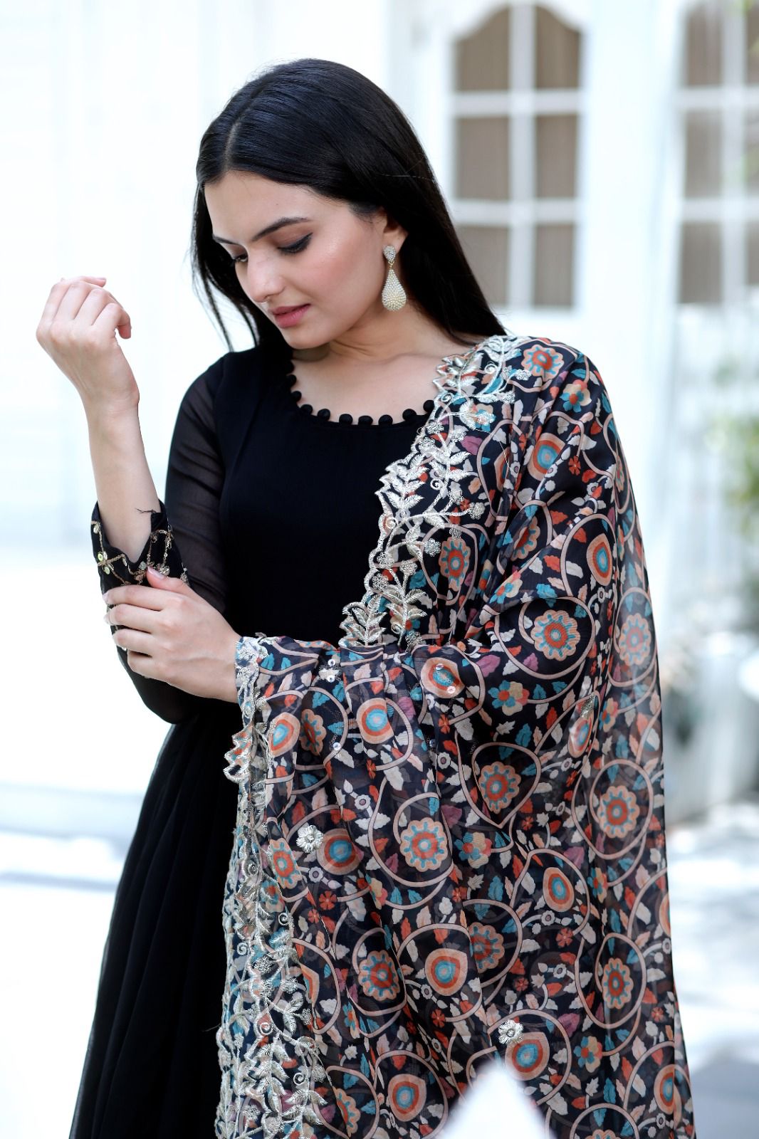 BLACK FOX BLOOMING GOWN WITH PRINTED DUPATTA