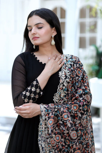 BLACK FOX BLOOMING GOWN WITH PRINTED DUPATTA