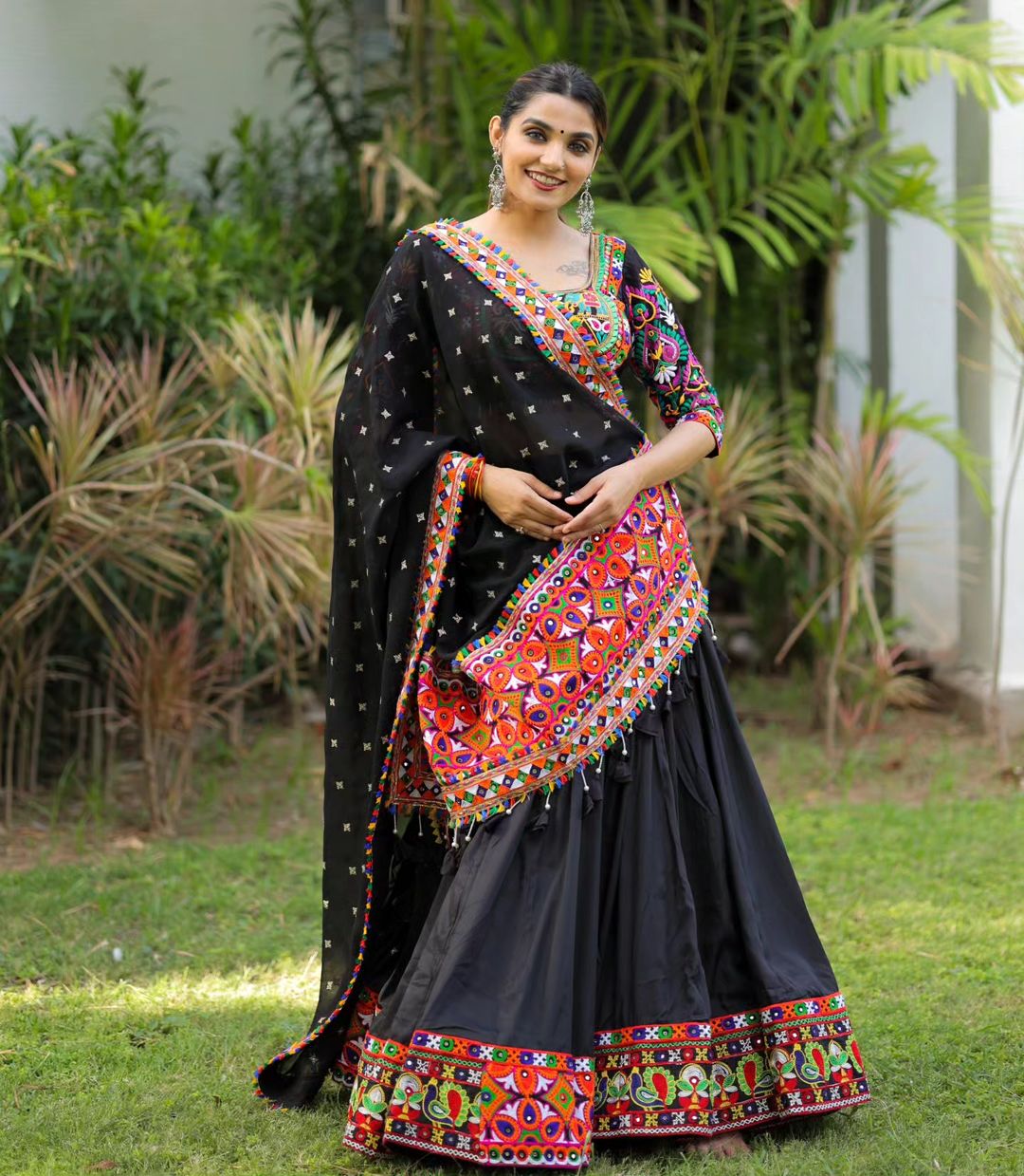 Black Silk Lehnga Choli With Real Mirror Work And Attched Black Dupatta