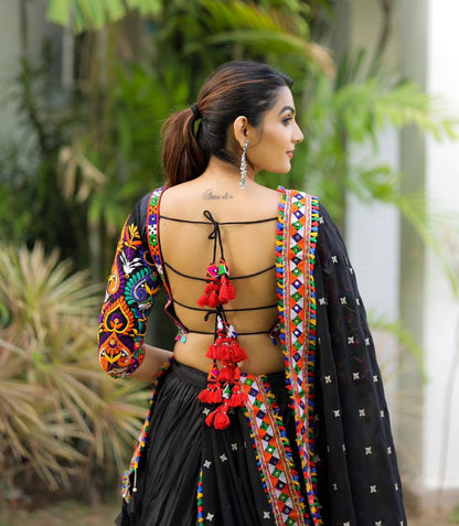 Black Silk Lehnga Choli With Real Mirror Work And Attched Black Dupatta