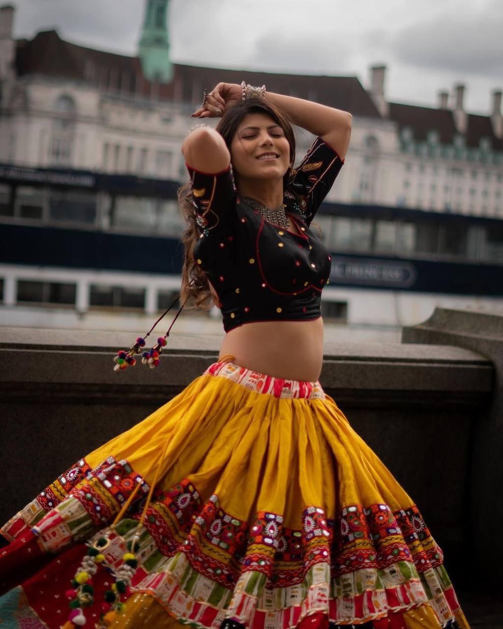 YELLOW SILK LENGHA CHOLI WITH REAL MIRROR WORK AND ATTACHED YELLOW DUPATTA