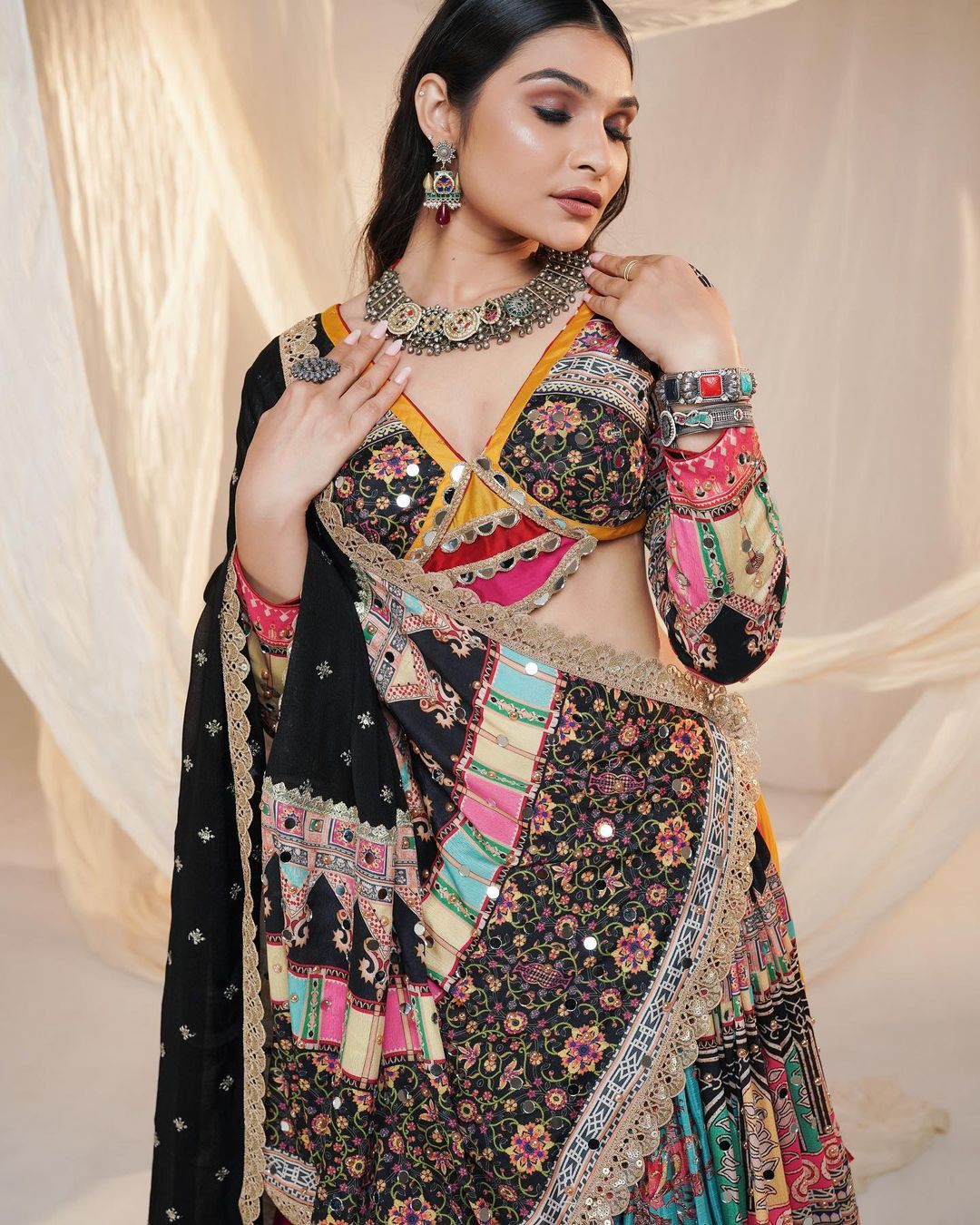 Multi Color Digital Printed Ras Garba Special Lehenga Choli