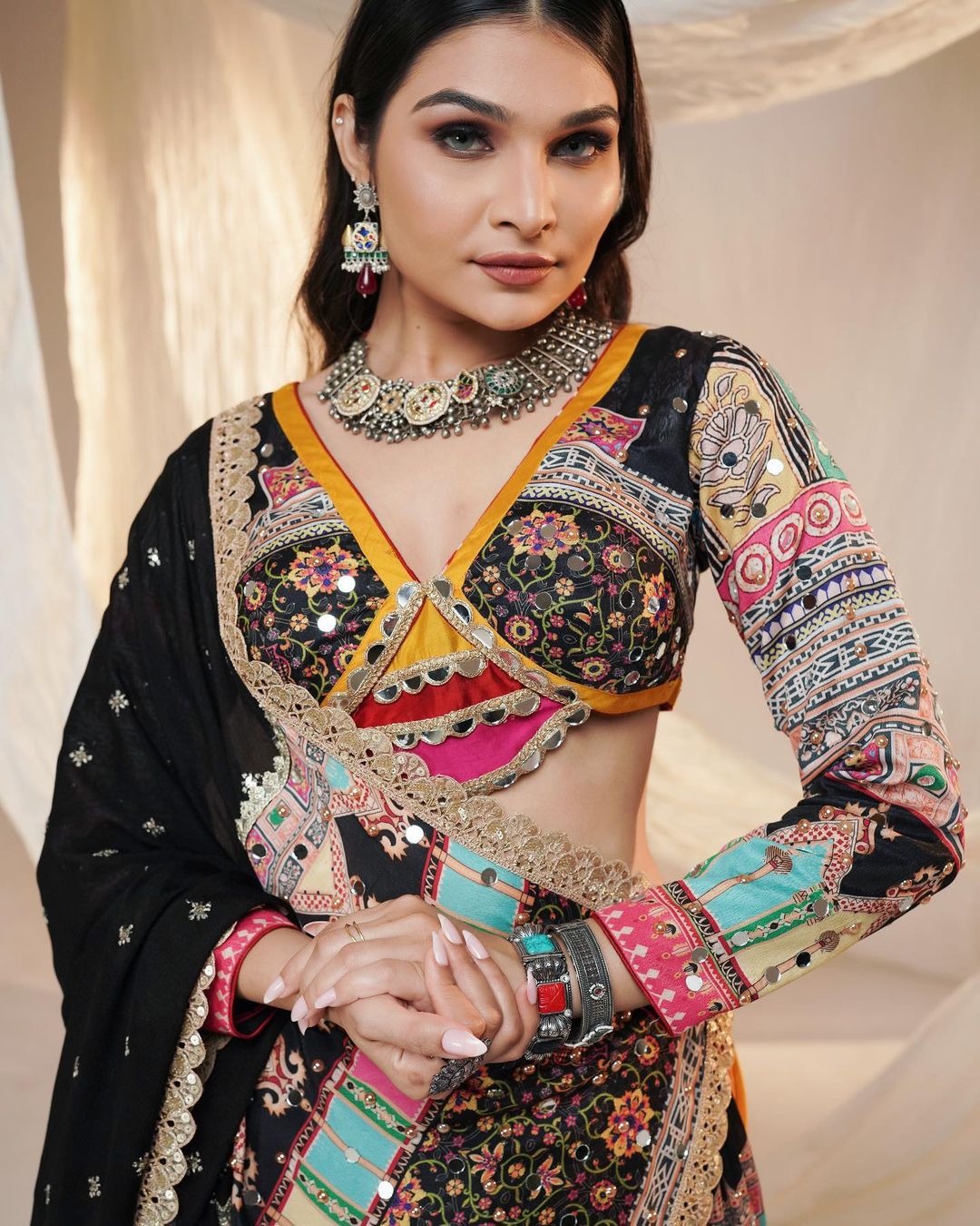 Multi Color Digital Printed Ras Garba Special Lehenga Choli