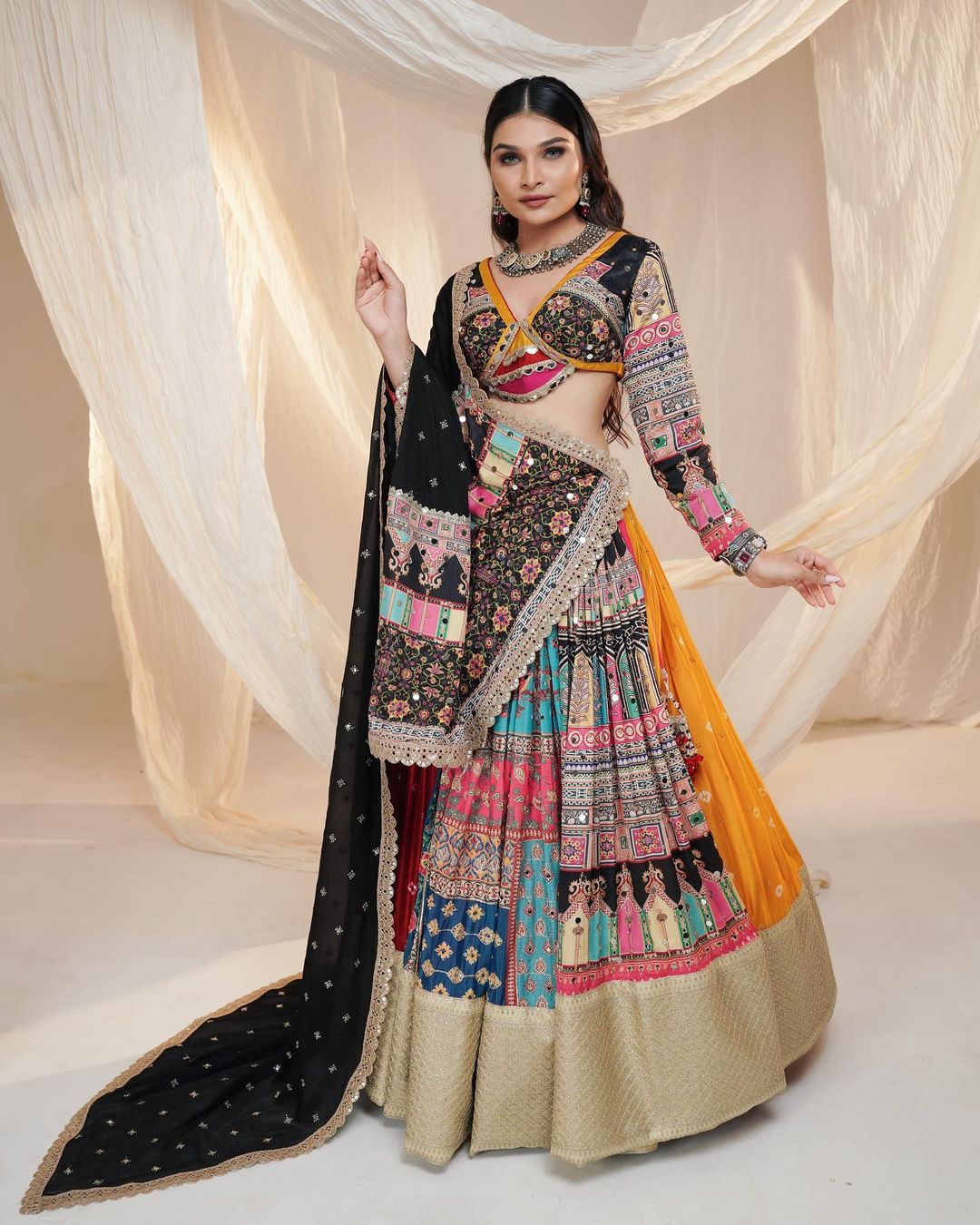 Multi Color Digital Printed Ras Garba Special Lehenga Choli