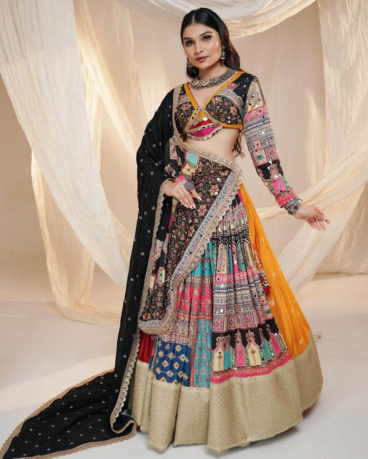 Multi Color Digital Printed Ras Garba Special Lehenga Choli