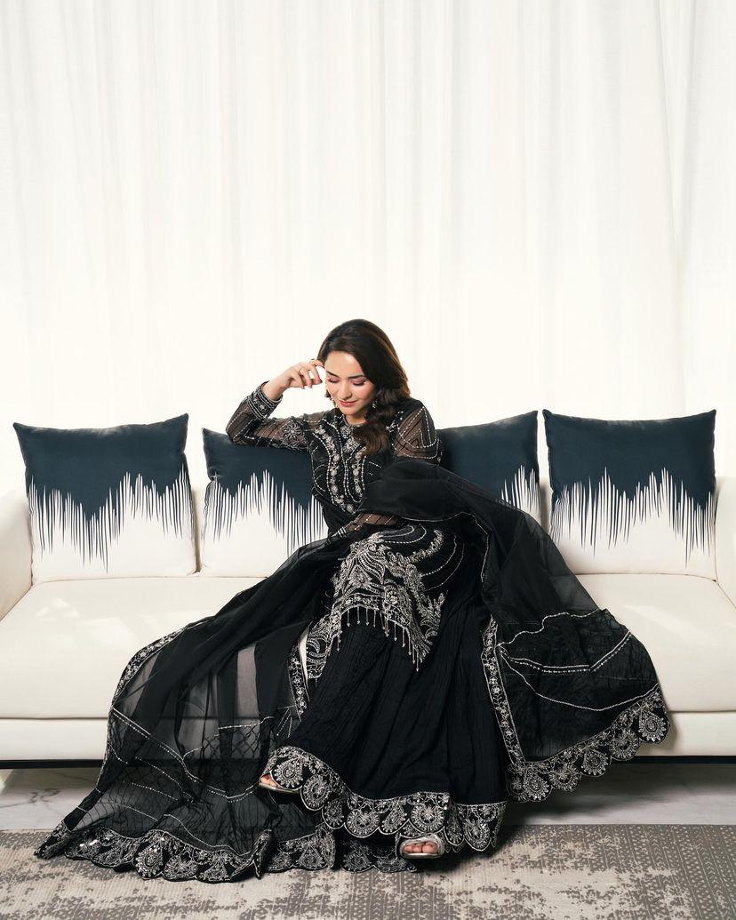 Pakistani Sharara in Black Color Georgette With Sequins Embroidery and Dupatta