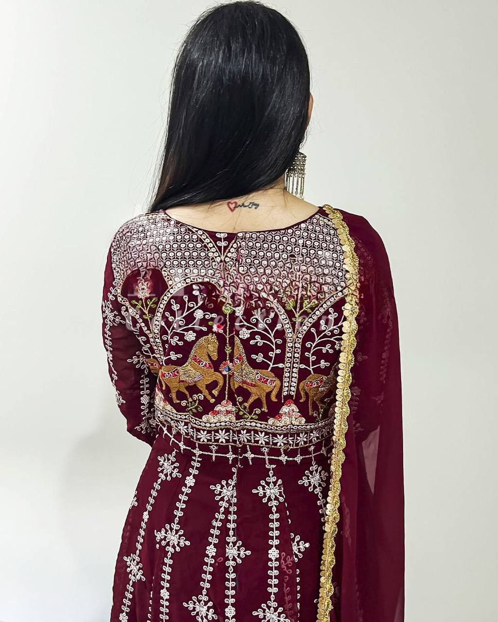 MAROON EMBROIDERED GEORGETTE PARTY WEAR ANARKALI SUIT