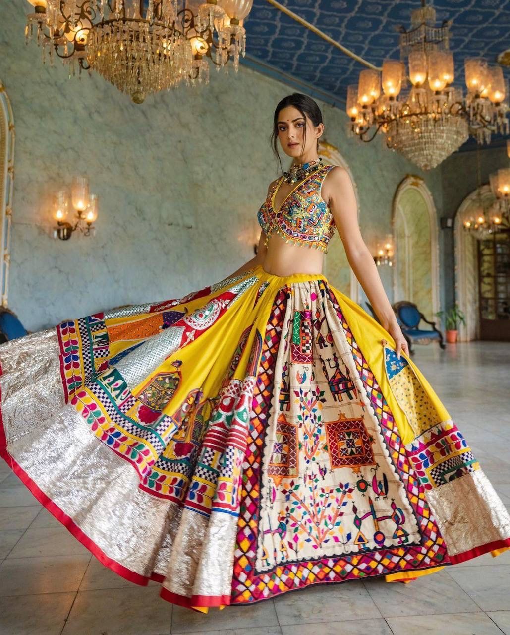 MULTICOLORED MIRROR WORK GRABA DANCE NAVRATRI LEHENGA CHOLI SF-1359