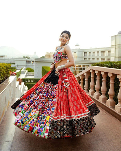 MULTICOLORED LEHENGA MIRROR WORK GRABA DANCE NAVRATRI LEHENGA CHOLI SF-1405