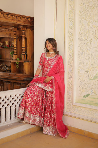 Bewitching Embroidered Jacquard Designer Sharara Suit Set