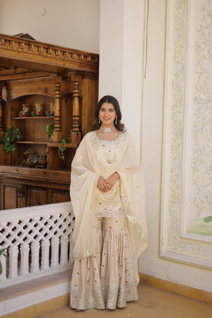 Bewitching Embroidered Jacquard Designer Sharara Suit Set