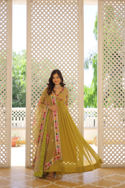 Fabulous Alia Cut Embroidery Georgette Gown With Dupatta