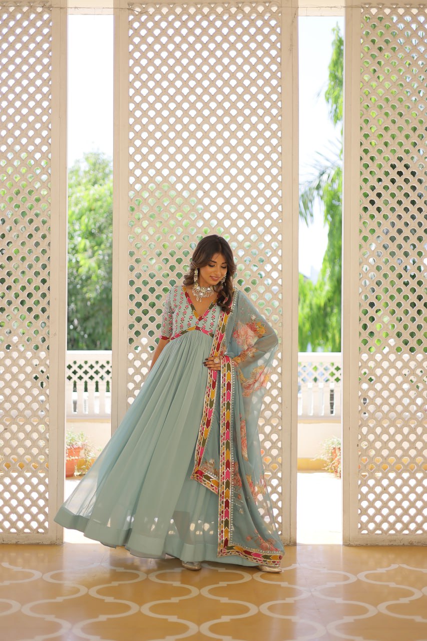 Fabulous Alia Cut Embroidery Georgette Gown With Dupatta