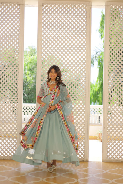 Fabulous Alia Cut Embroidery Georgette Gown With Dupatta