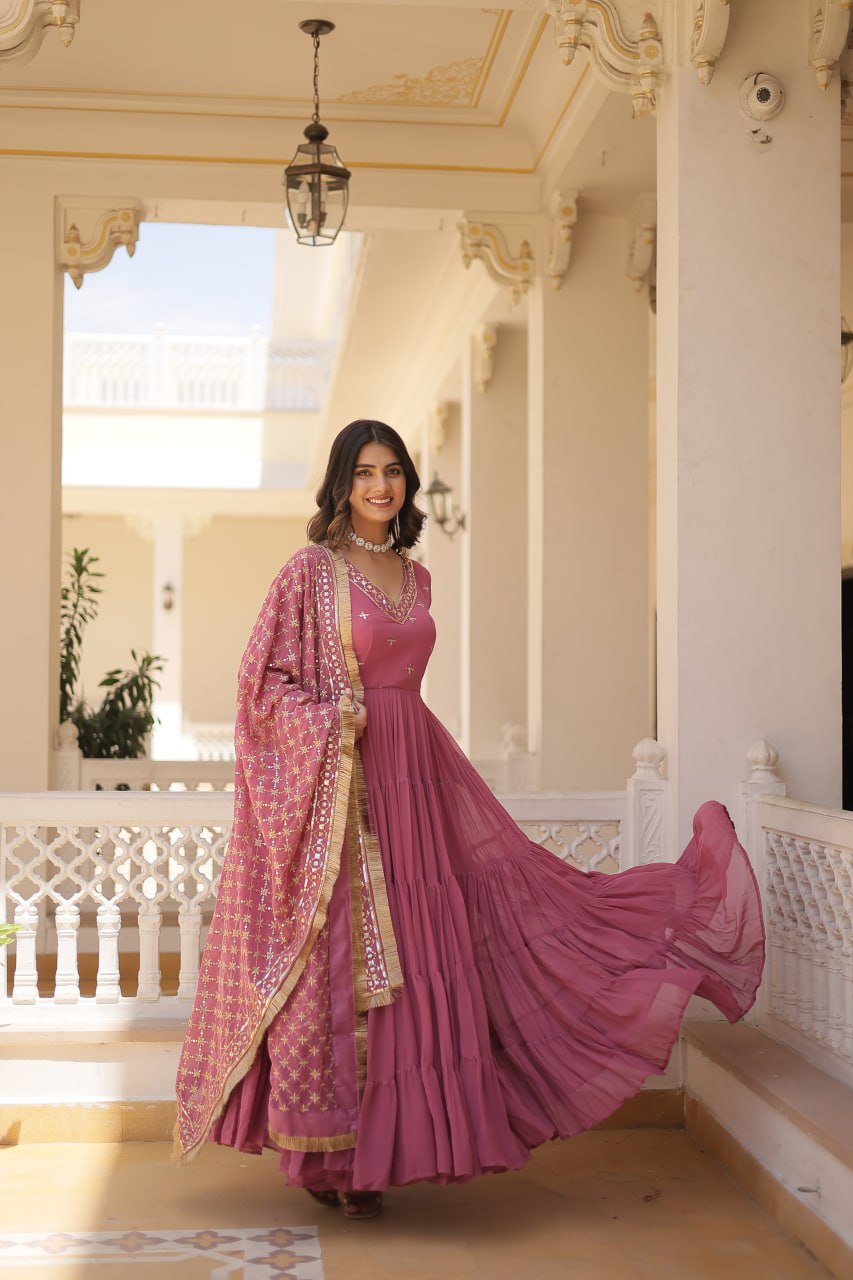 Glamorous Pure Soft Fox Georgette Gown Suit Set