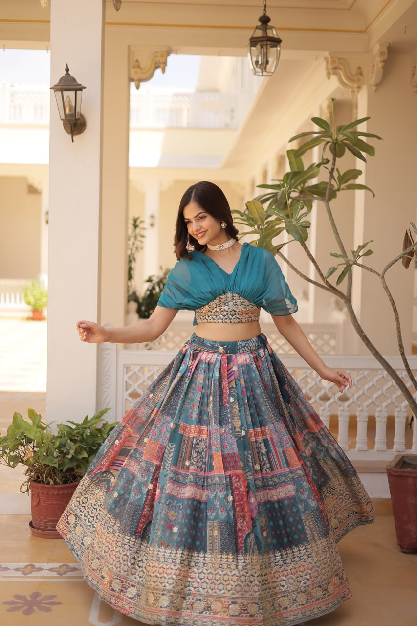 Kumari Russian Silk Readymade Crop Top Lehenga Choli