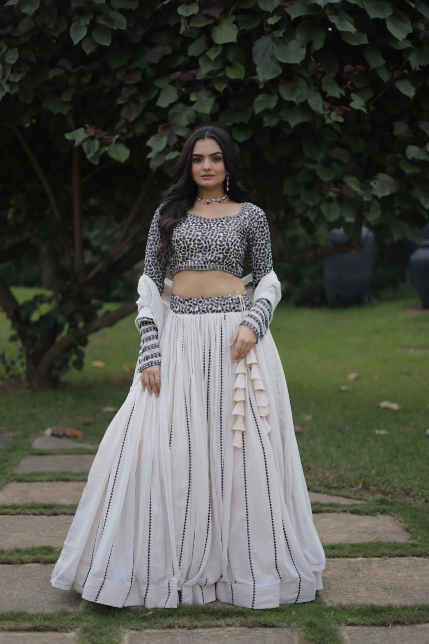 Aisha White Sequins Georgette Function Wear Lehenga Choli