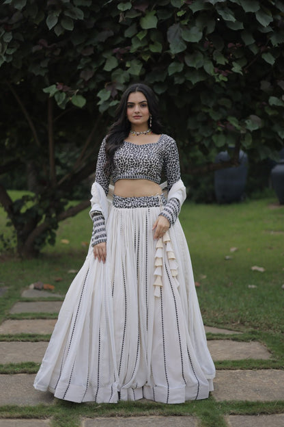 Aisha White Sequins Georgette Function Wear Lehenga Choli