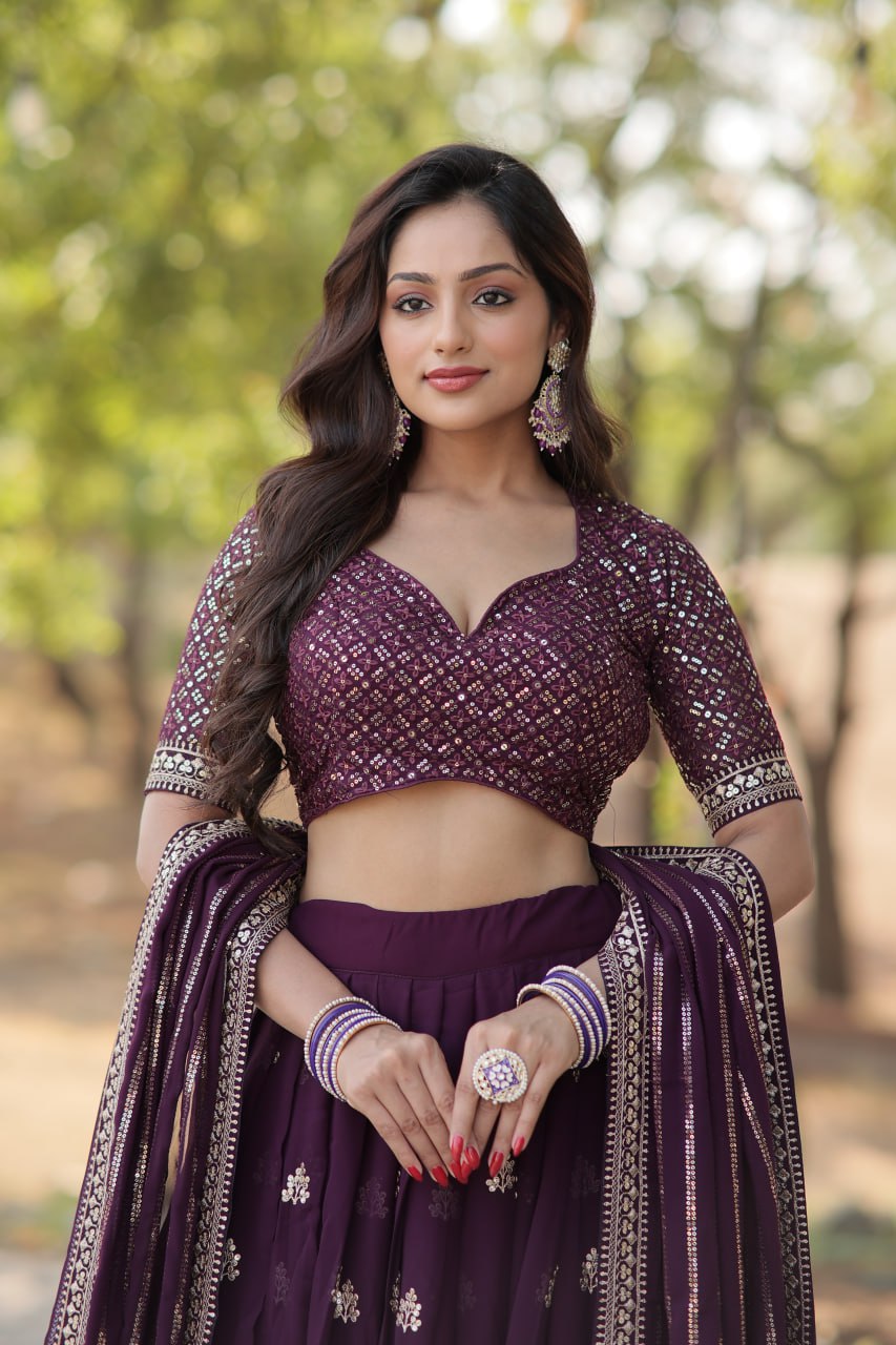 Vrinda Purple Sequence Embroidered Lehenga Set