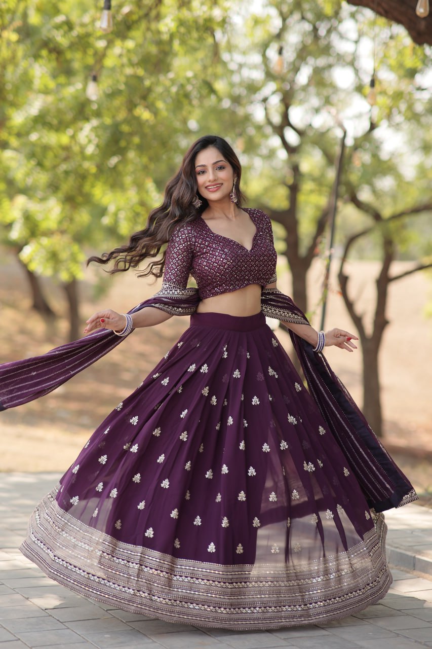 Vrinda Purple Sequence Embroidered Lehenga Set