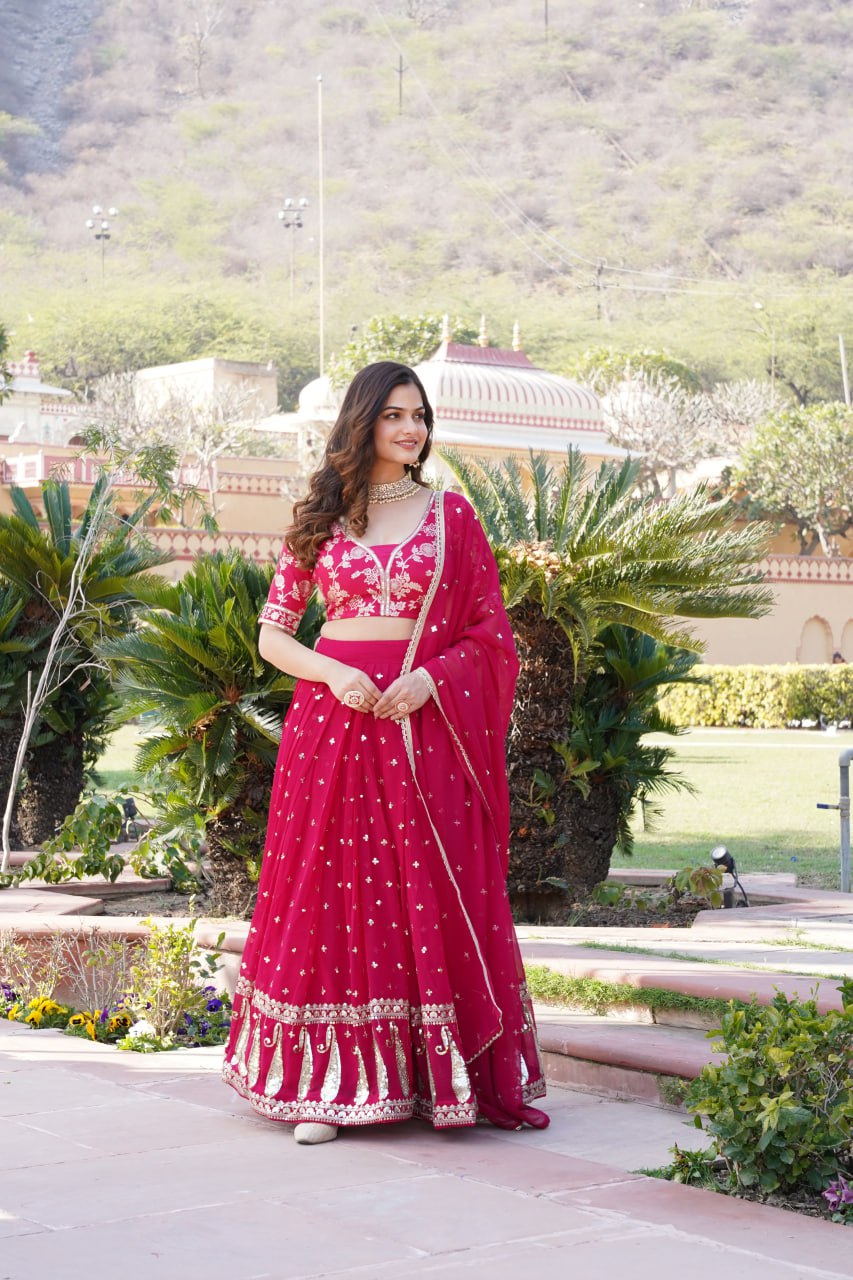 Excellent Embroidered Sequins Faux Blooming Lehenga Choli