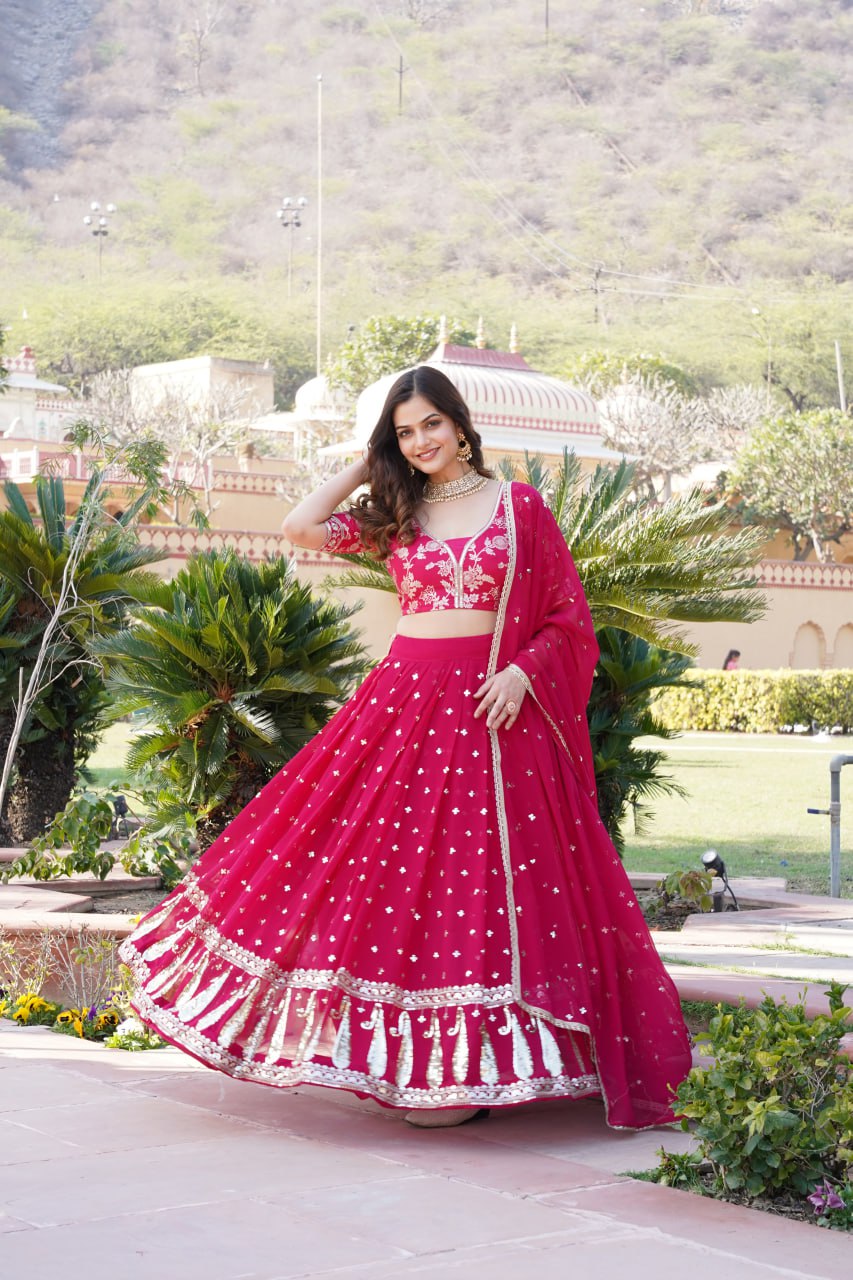 Excellent Embroidered Sequins Faux Blooming Lehenga Choli