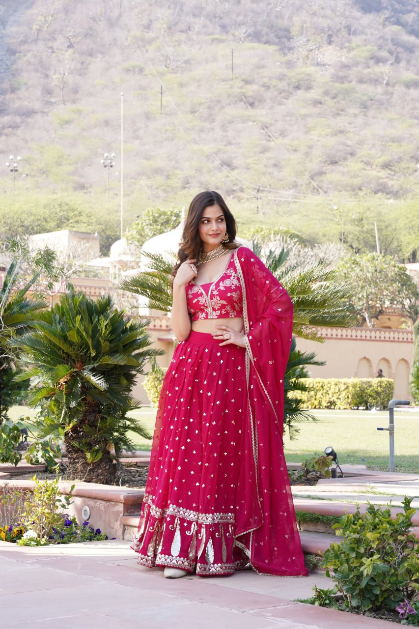 Excellent Embroidered Sequins Faux Blooming Lehenga Choli