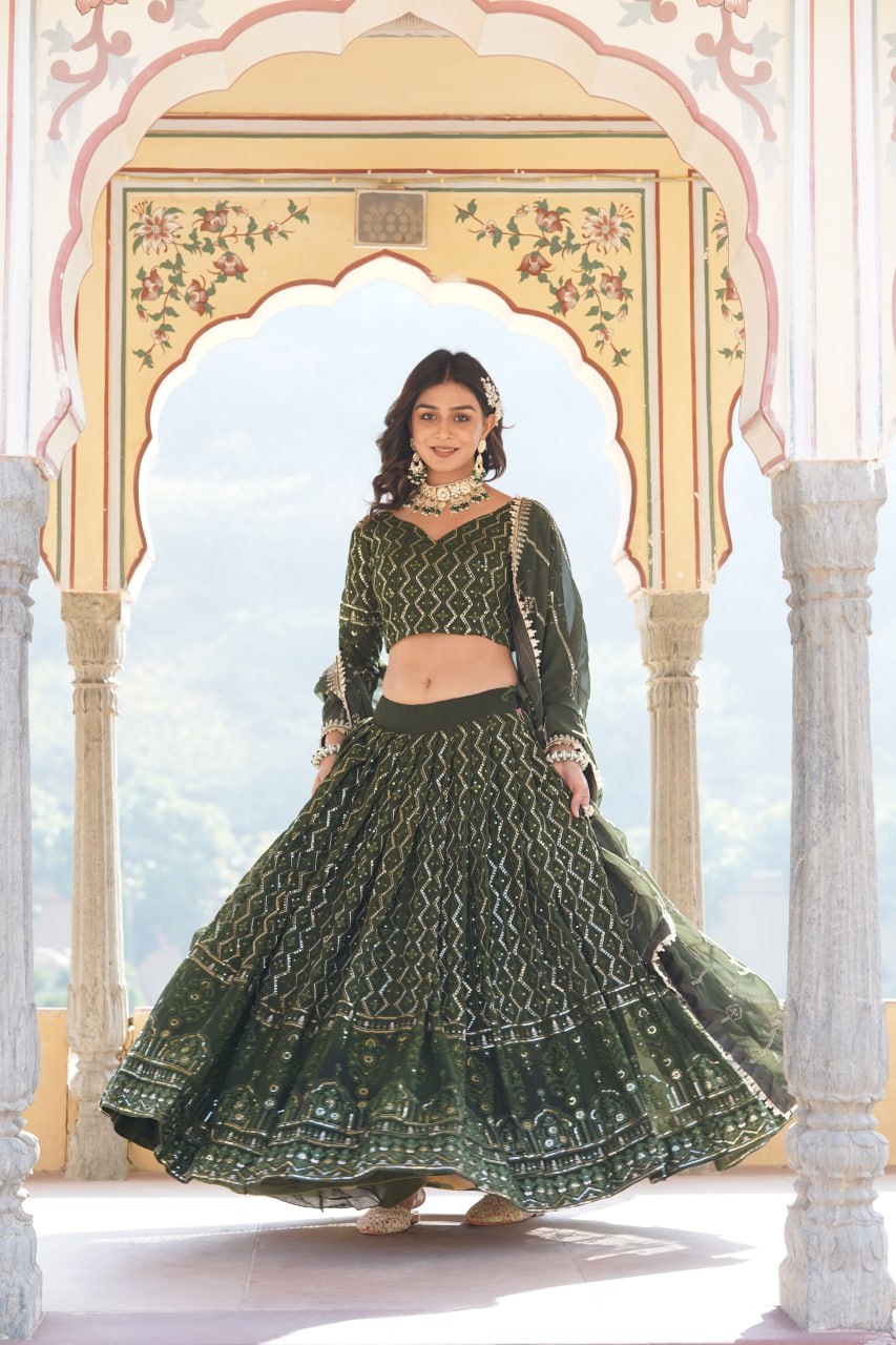 Beautiful Multi-Embroidered Georgette Wedding Lehenga Choli