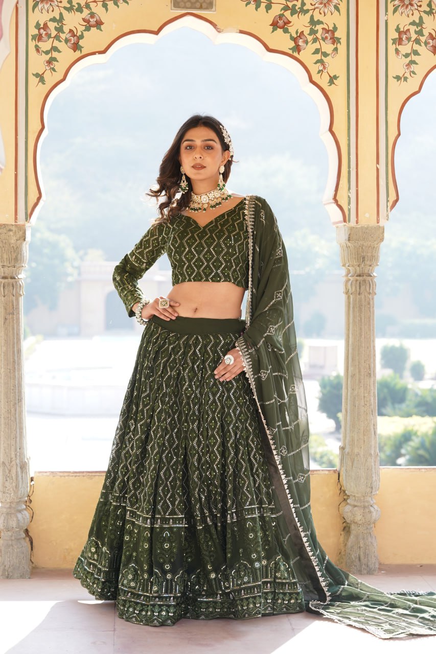 Beautiful Multi-Embroidered Georgette Wedding Lehenga Choli