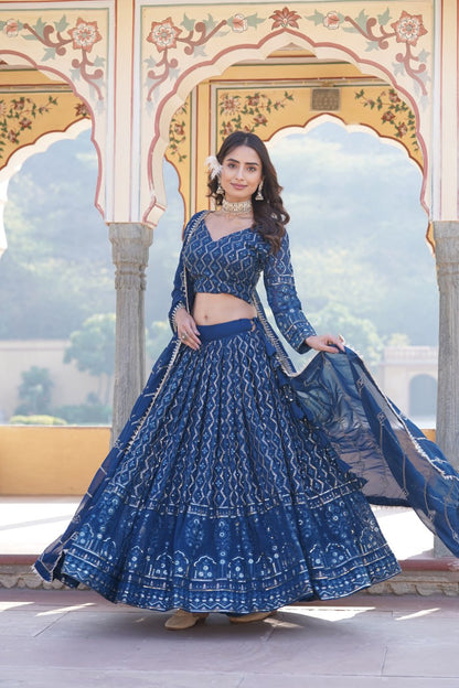 Beautiful Multi-Embroidered Georgette Wedding Lehenga Choli